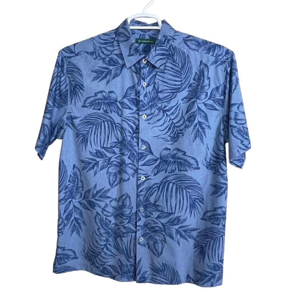 Cubavera Men's size M Blue Floral‎ Button Down Shirt